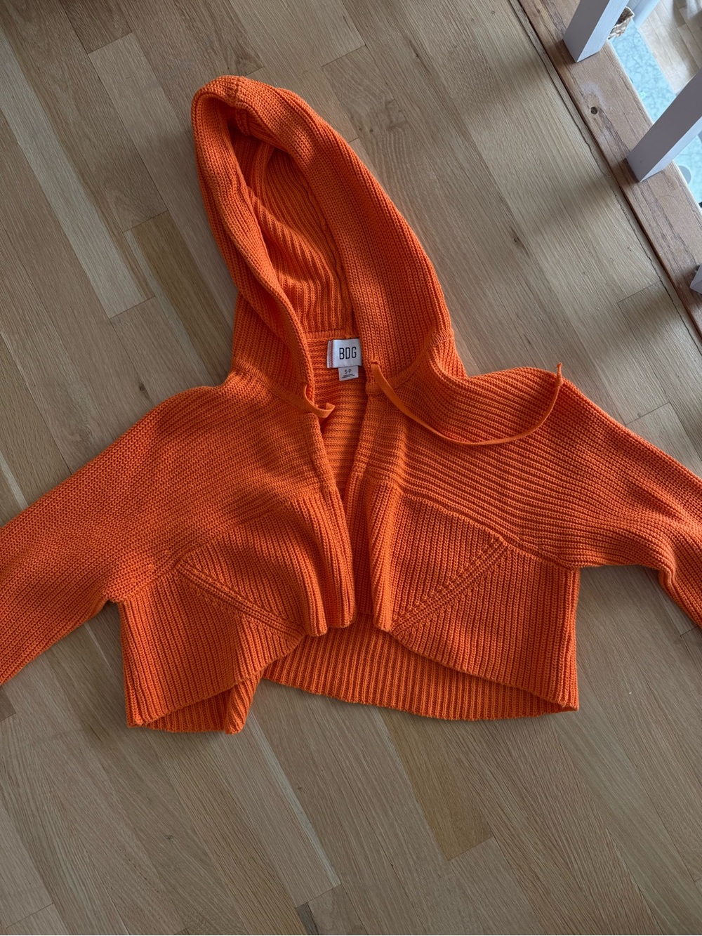 Urban Outfitters Bright Orange Cropped Hooded Knit Shrug